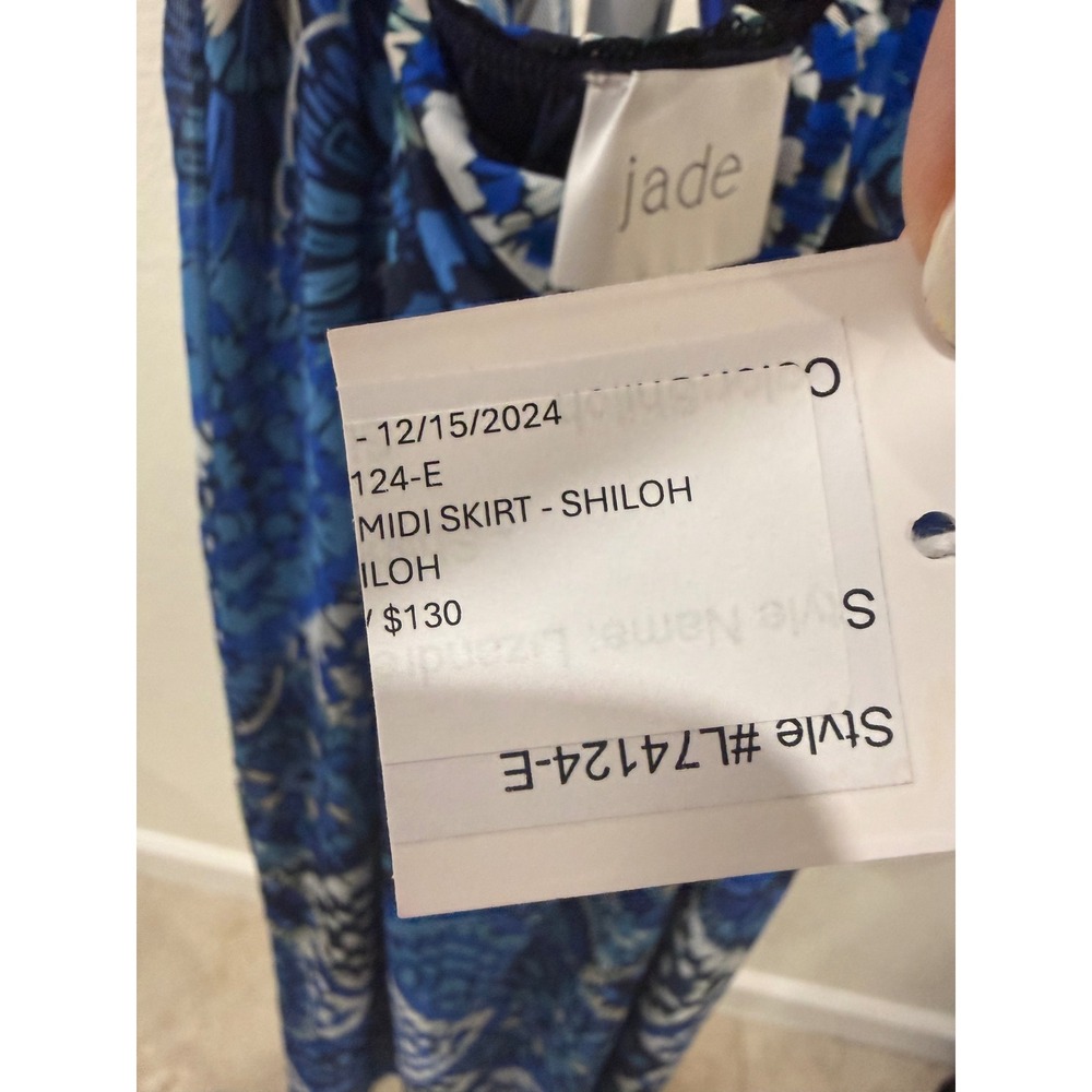 Jade Johnny Was Lizandrea Mesh Midi Skirt S Blue White Geometric Print A Line - Picture 5 of 6